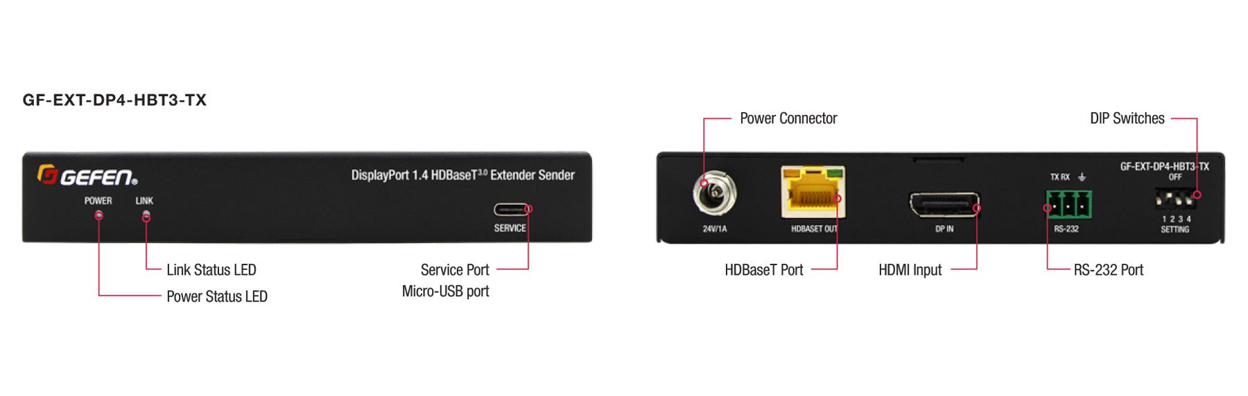 DisplayPort 1.4 HDBaseT 3.0 Extender 8K/4K with EDID Management & PoC (GF-EXT-DP4-HBT3) - GF-EXT-DP4-HBT3 - Gefen