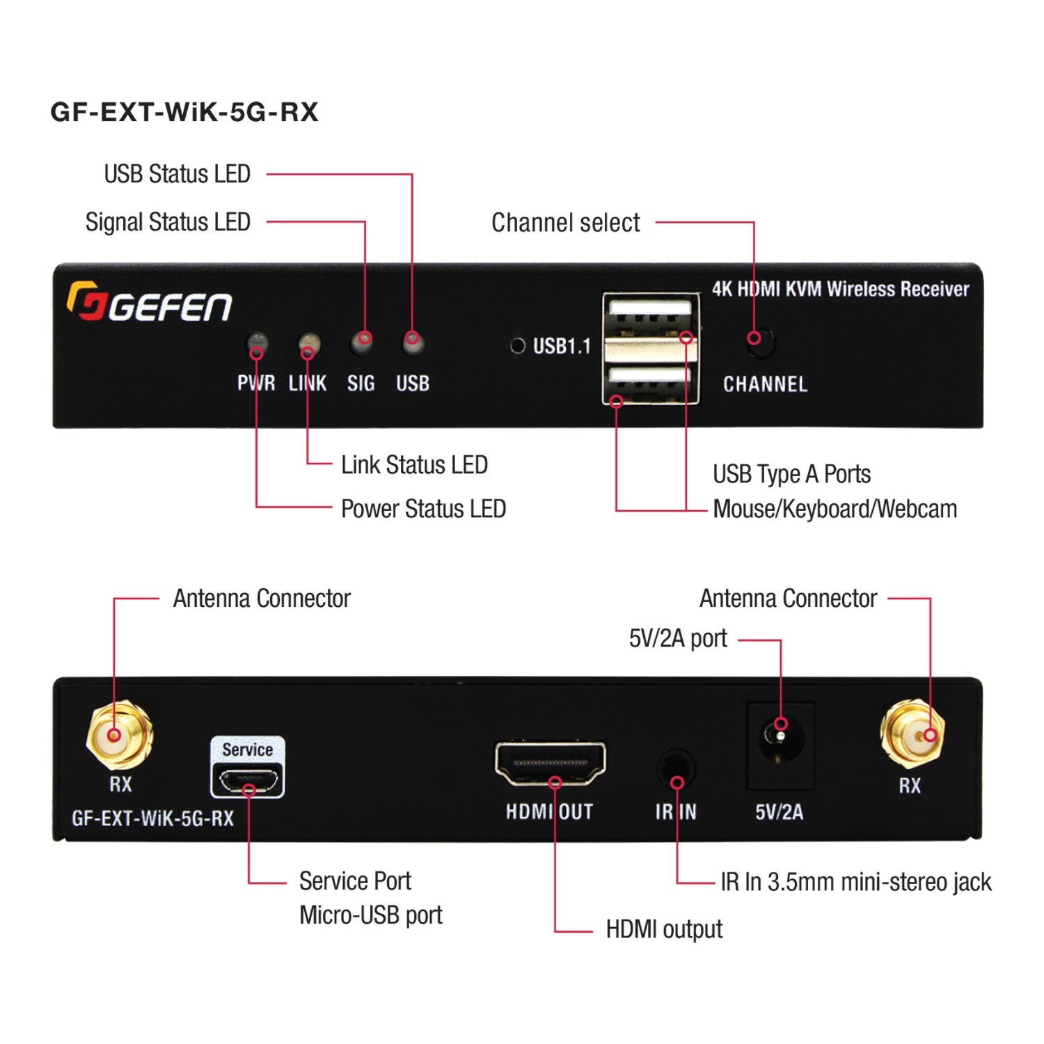 4K 60 Hz HDMI KVM Wireless Extender with USB & IR, 50 m Range (GF-EXT-WiK-5G) - GF-EXT-WiK-5G - Gefen