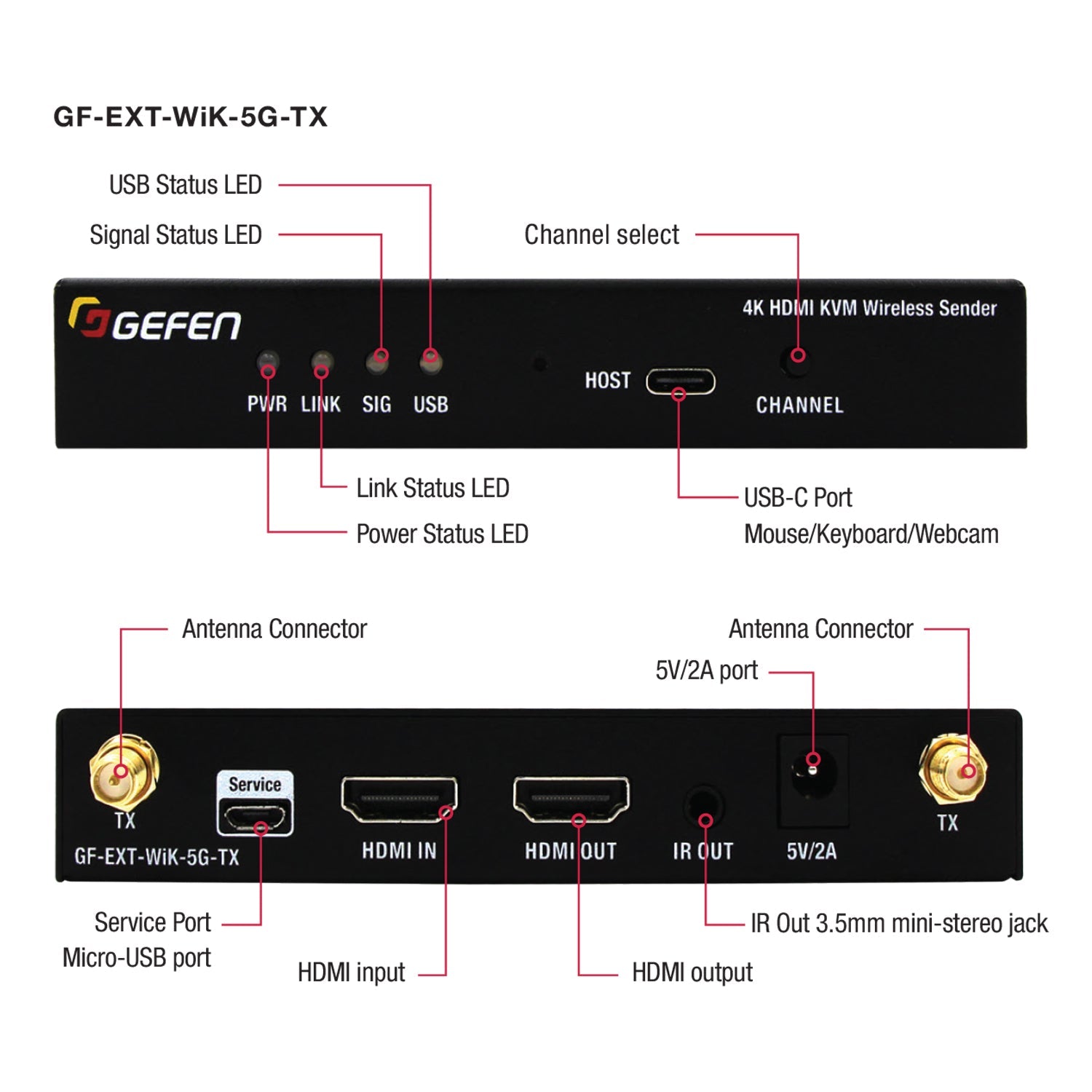 4K 60 Hz HDMI KVM Wireless Extender with USB & IR, 50 m Range (GF-EXT-WiK-5G) - GF-EXT-WiK-5G - Gefen
